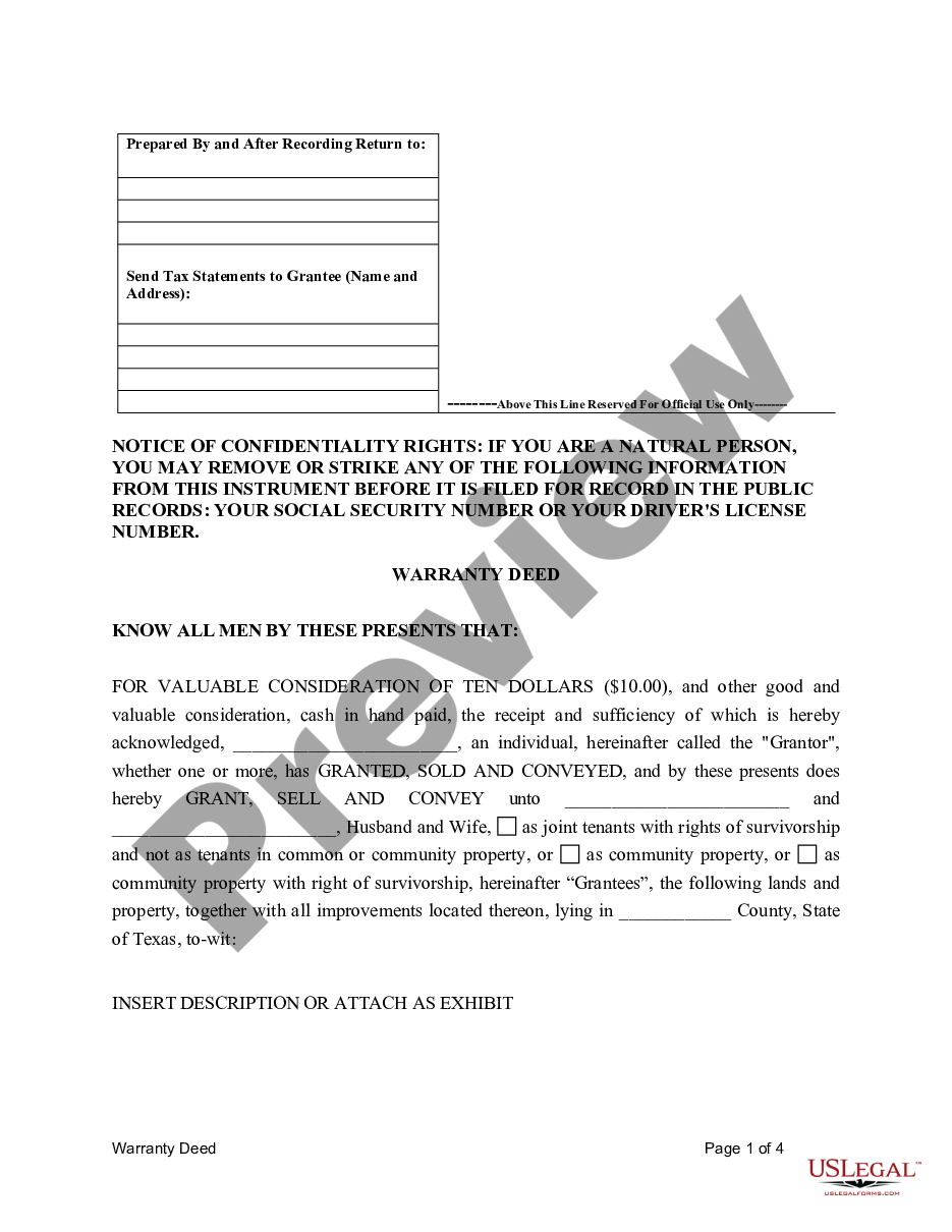 page 3 Warranty Deed for Separate Property of One Spouse to Both Spouses as Joint Tenants preview