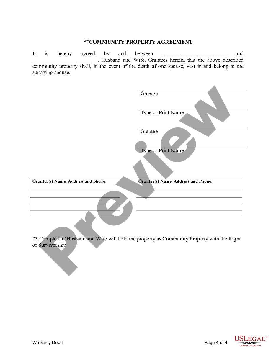 page 6 Warranty Deed for Separate Property of One Spouse to Both Spouses as Joint Tenants preview