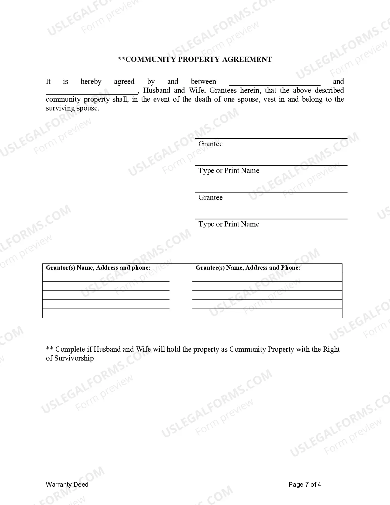 Preview Warranty Deed for Separate Property of One Spouse to Both Spouses as Joint Tenants