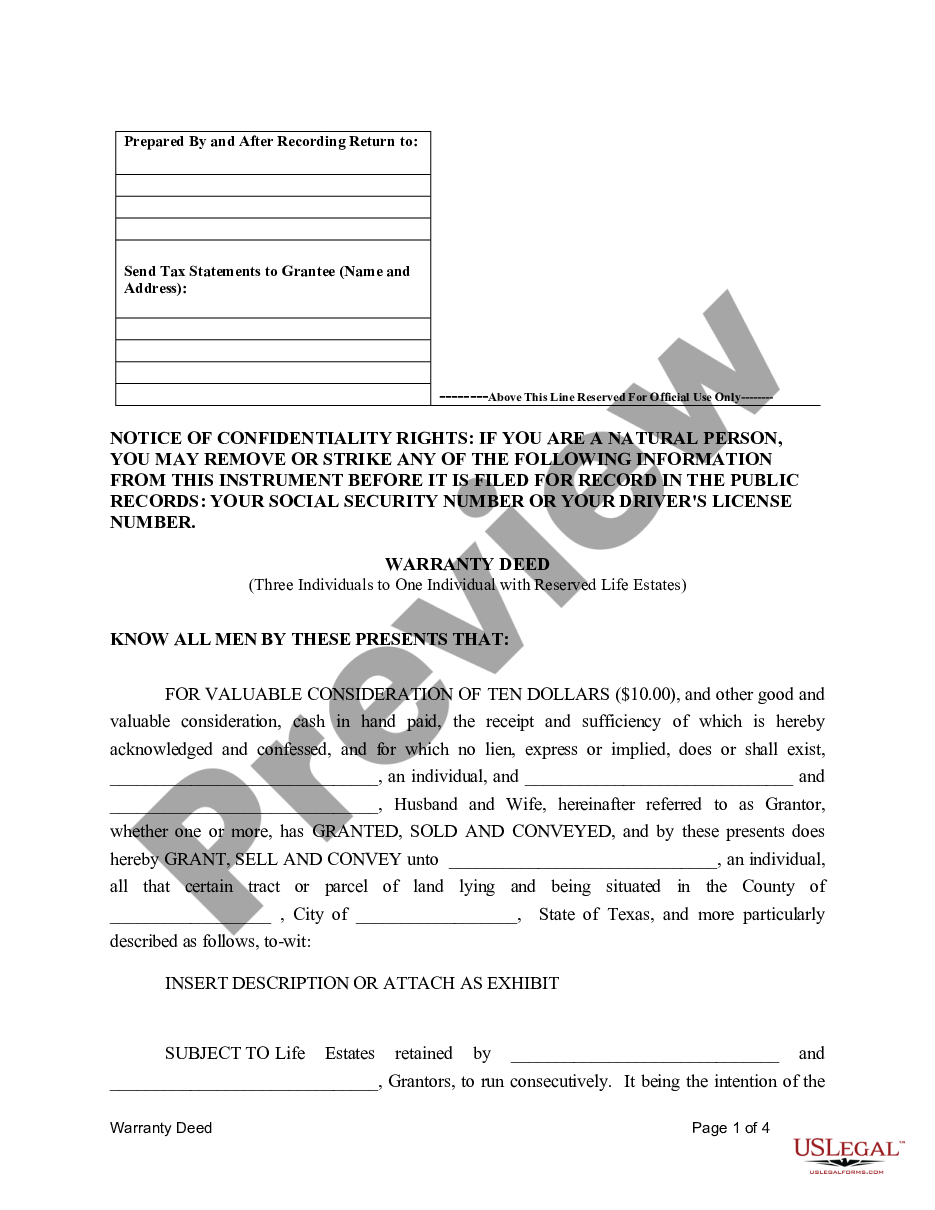 page 4 Warranty Deed for Three Individuals to One Individual with Reserved Life Estates preview