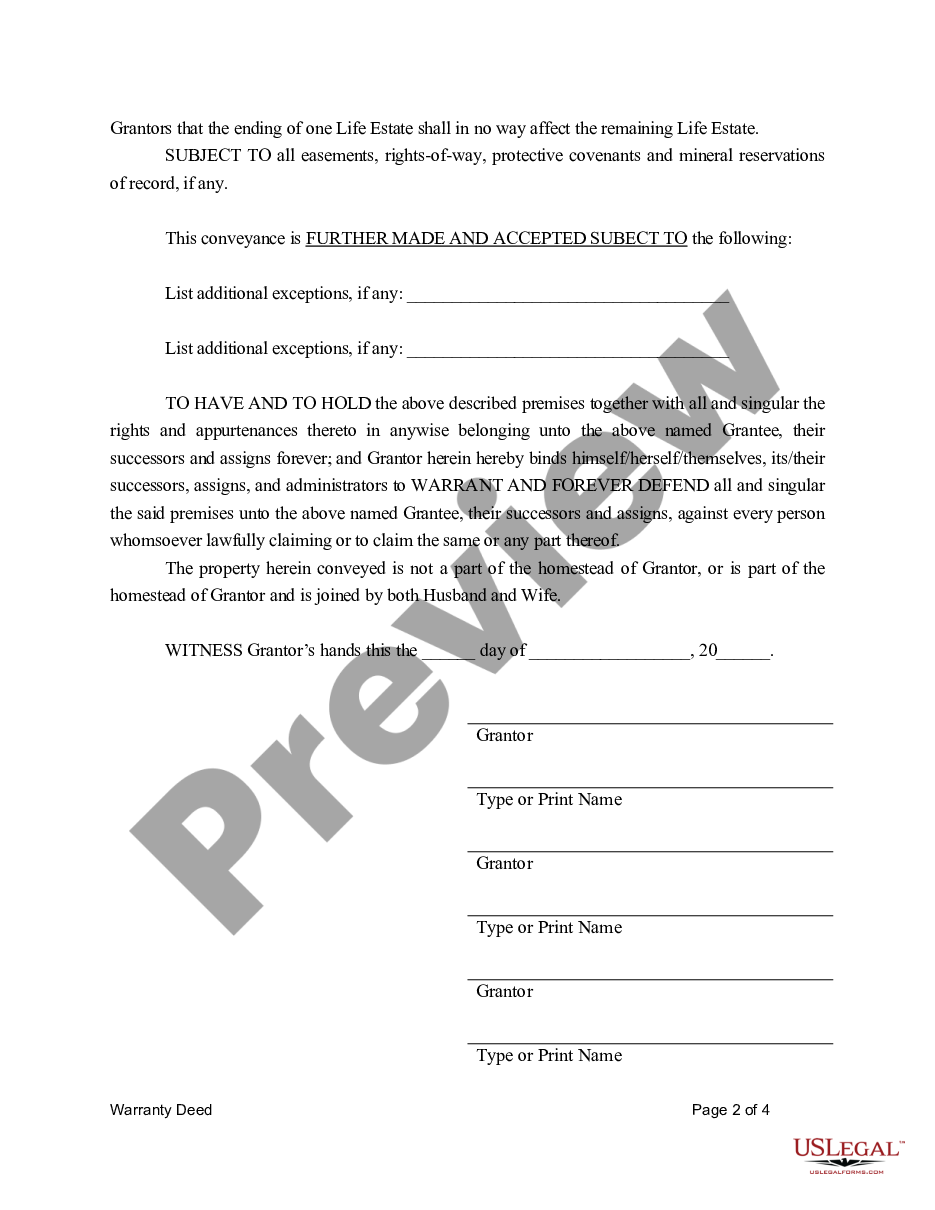 form Warranty Deed for Three Individuals to One Individual with Reserved Life Estates preview