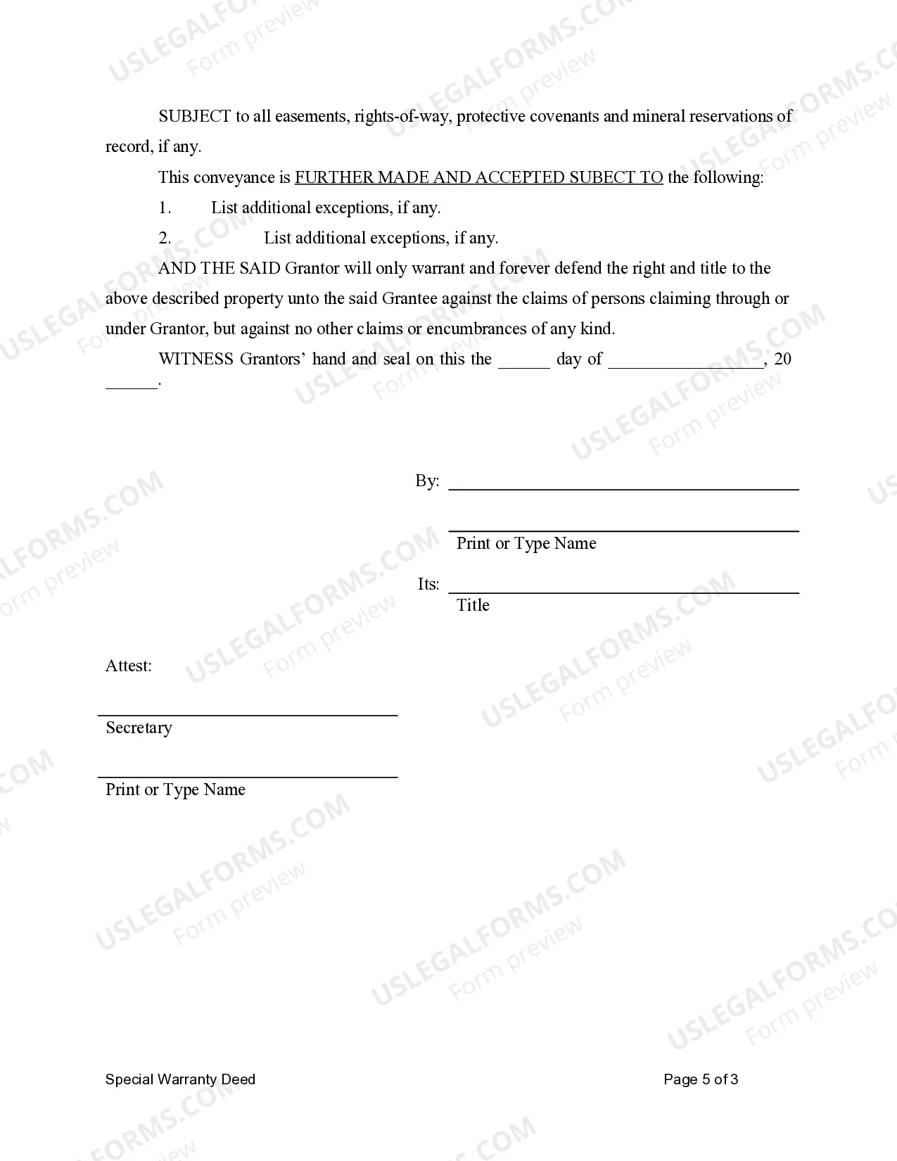 Preview Special Warranty Deed for LLC to Individual