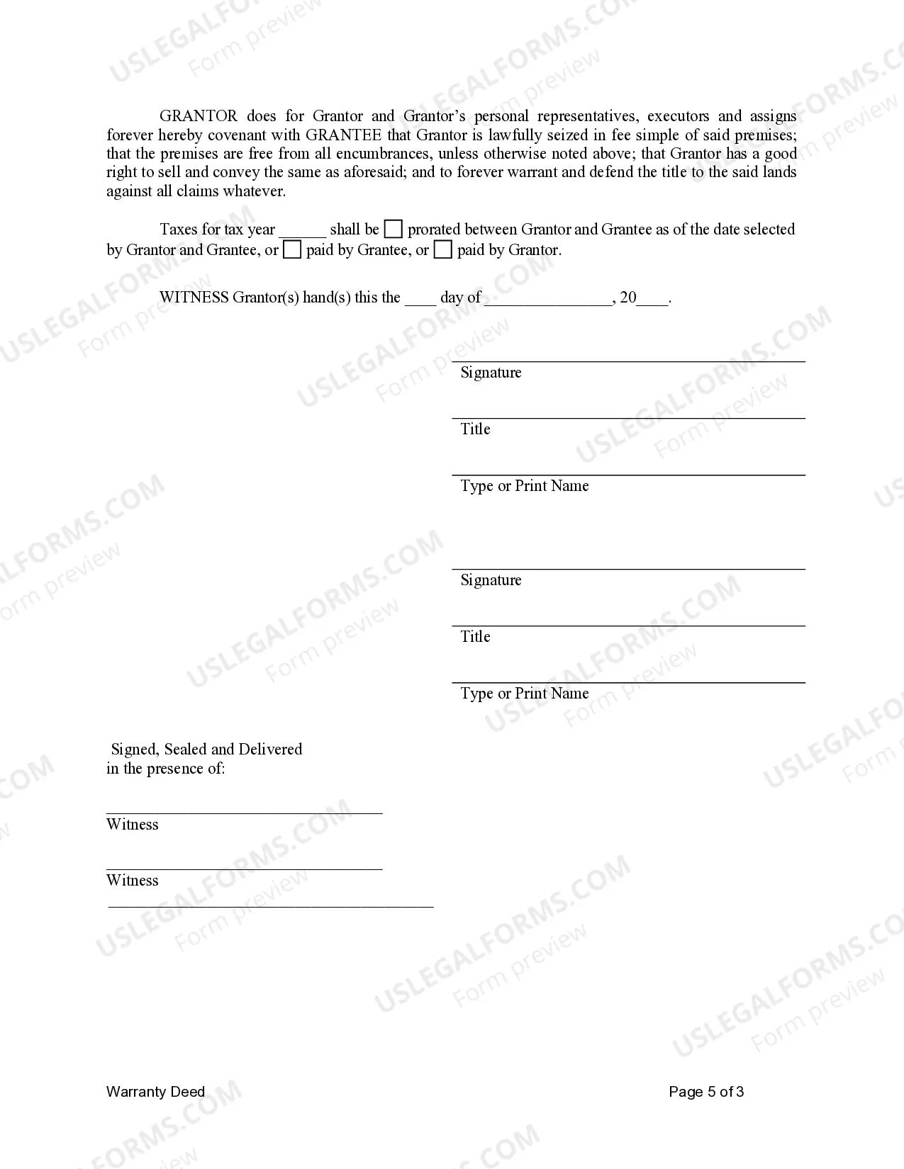 Preview Warranty Deed for Two (2) Individuals to Five Individuals as Joint Tenants