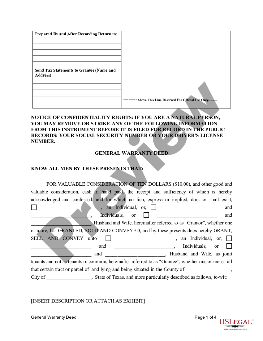 Texas General Warranty Deed For Individuals Or Husband And Wife To An Individual Or Individuals 5671