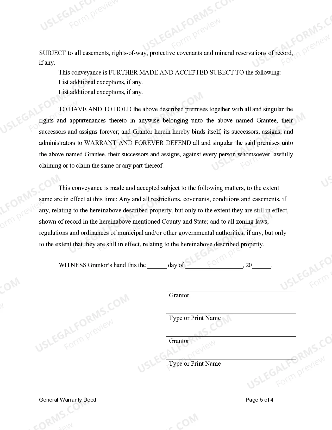 Preview General Warranty Deed for Individuals or Husband and Wife to an Individual or Individuals