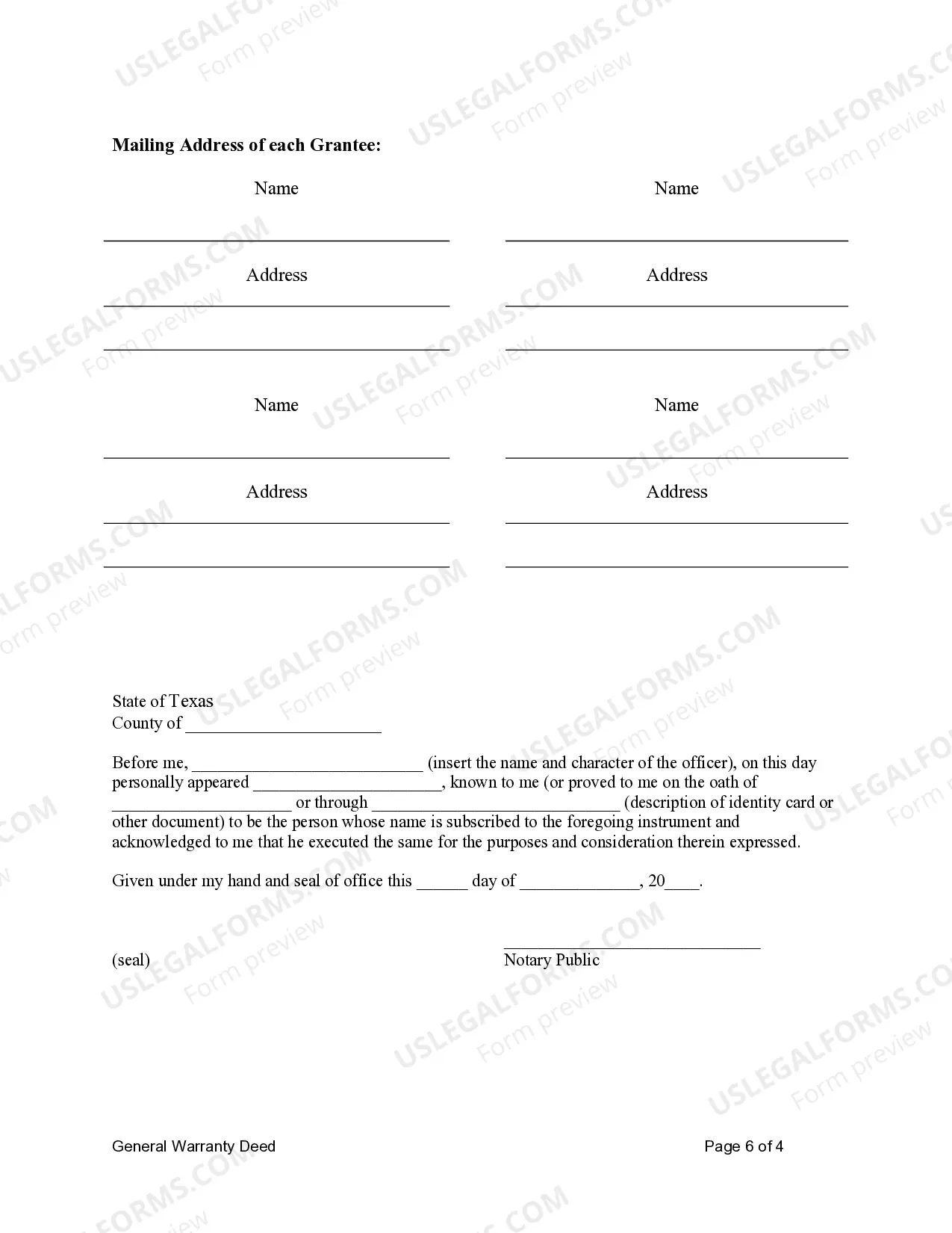 Preview General Warranty Deed for Individuals or Husband and Wife to an Individual or Individuals