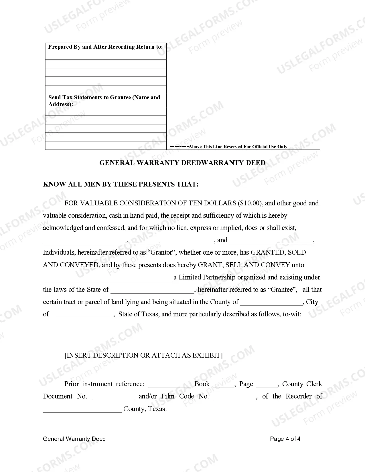 Preview General Warranty Deed for Three Individuals to Limited Partnership