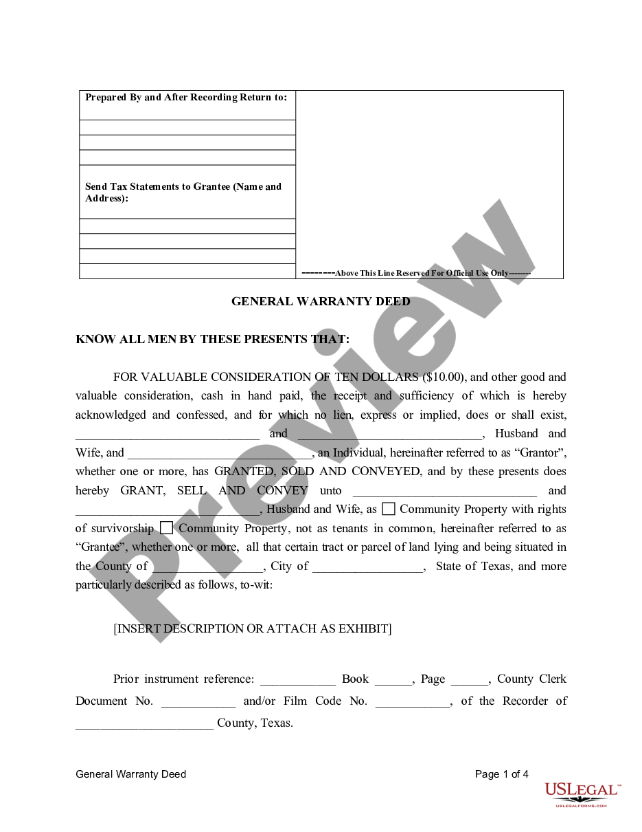 Arlington Texas General Warranty Deed For Husband And Wife And Individual To Husband And Wife 