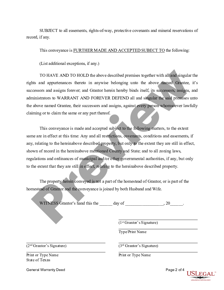 Irving Texas General Warranty Deed For Husband And Wife And Individual To Husband And Wife Us 4806