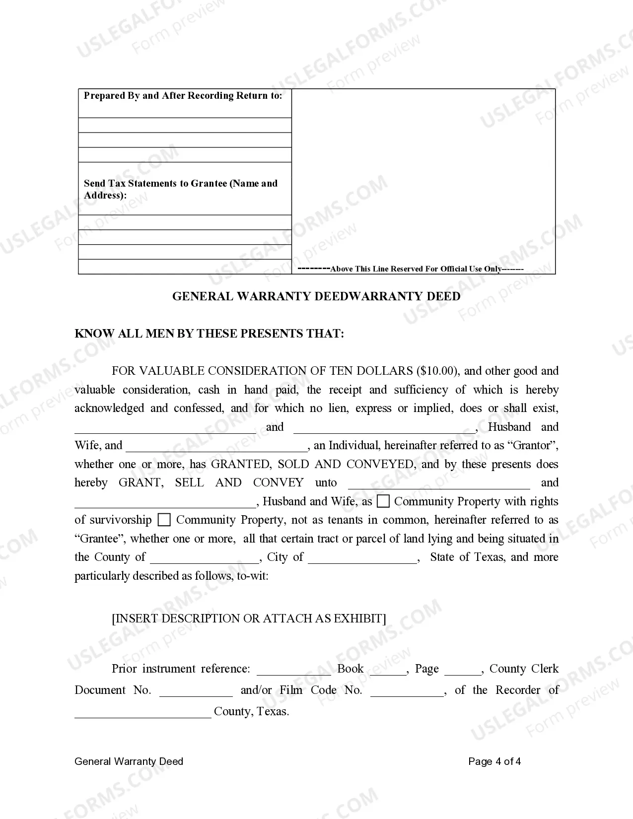 Preview General Warranty Deed for Husband and Wife and Individual to Husband and Wife