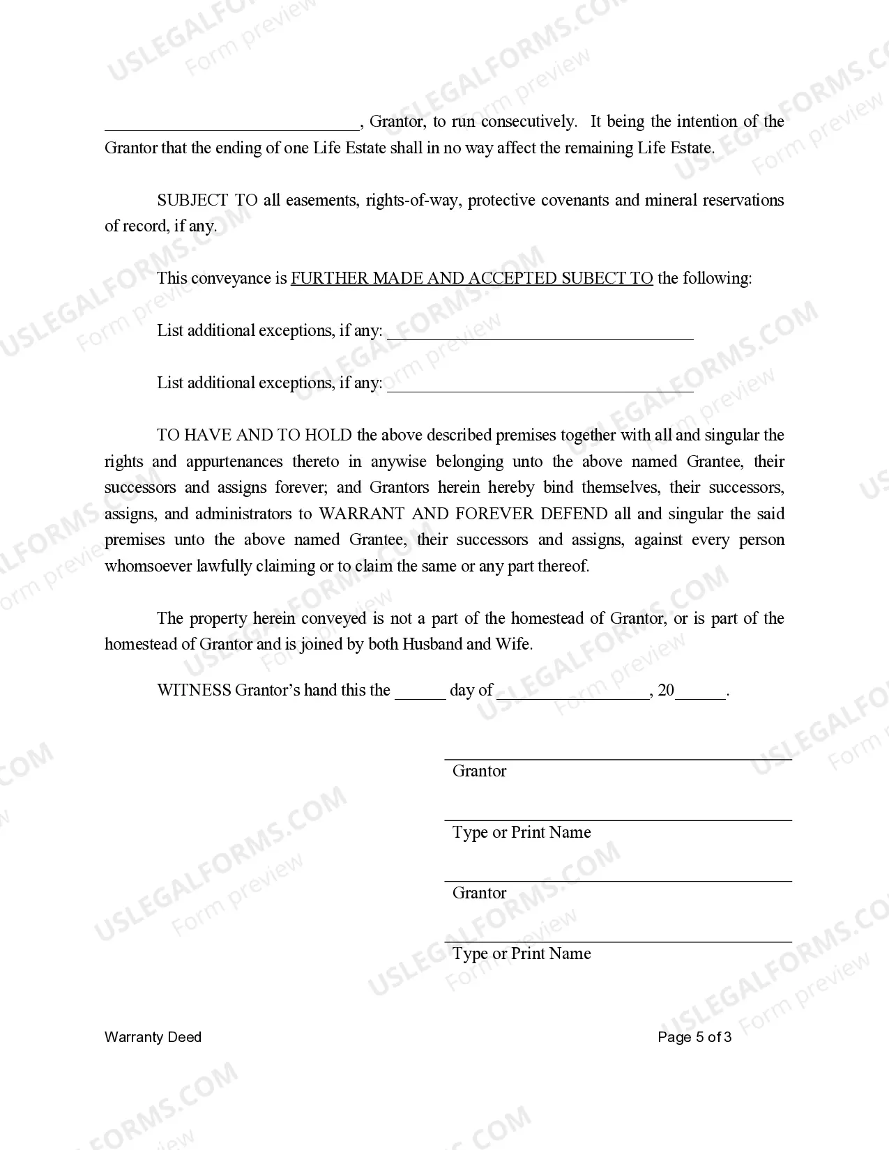 Preview Warranty Deed for Husband and Wife to Individual with Reserved Life Estates