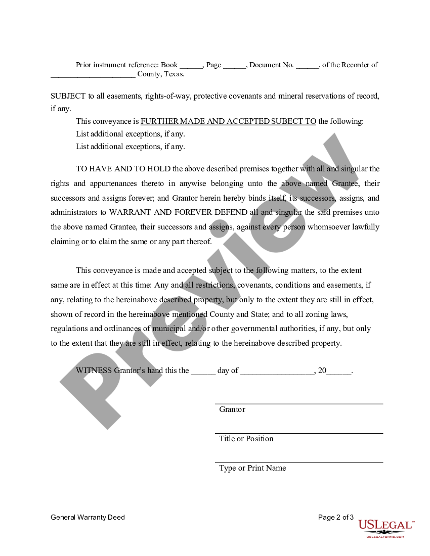 Texas General Warranty Deed For Trust To Husband And Wife General Warranty Deed Us Legal Forms 9399