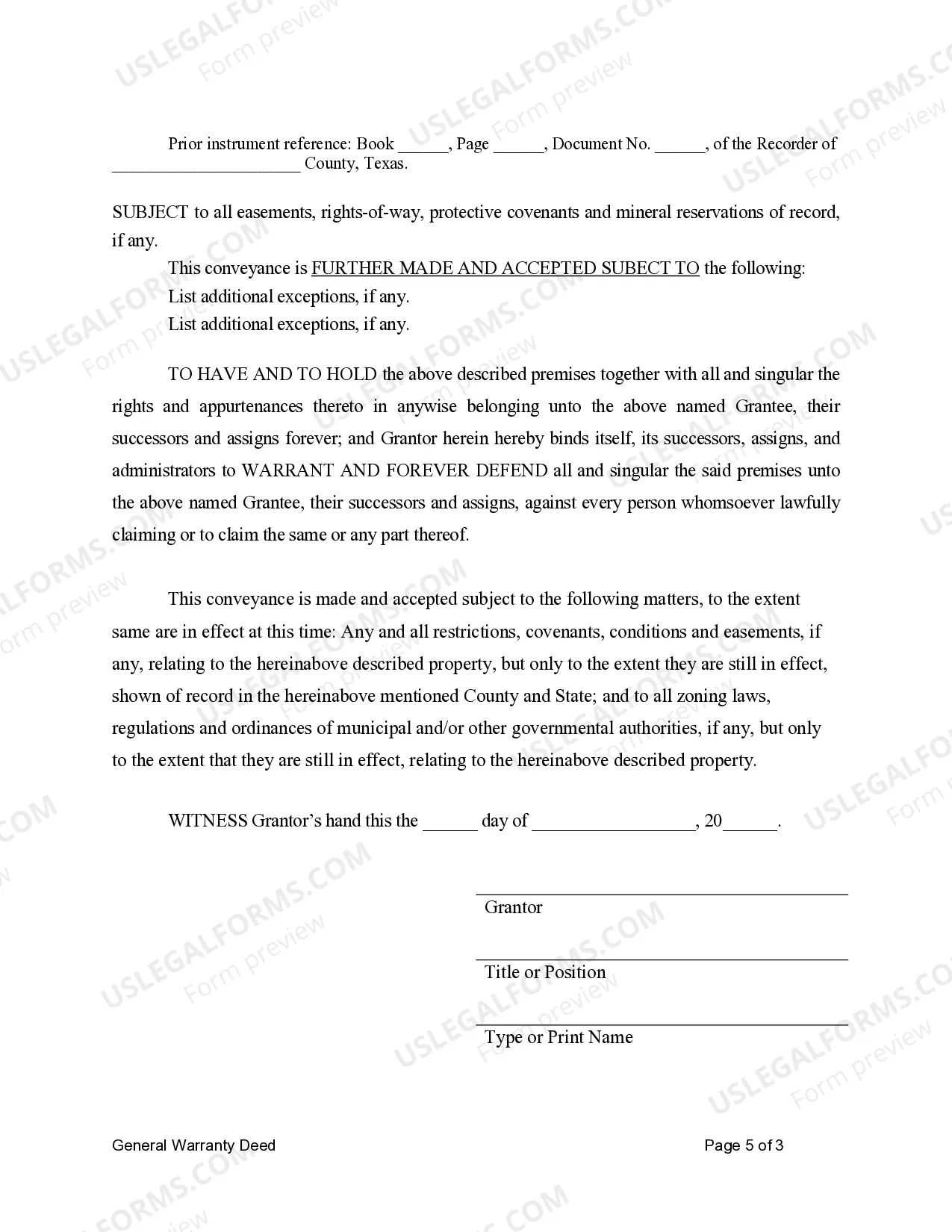 Preview General Warranty Deed for Trust to Husband and Wife