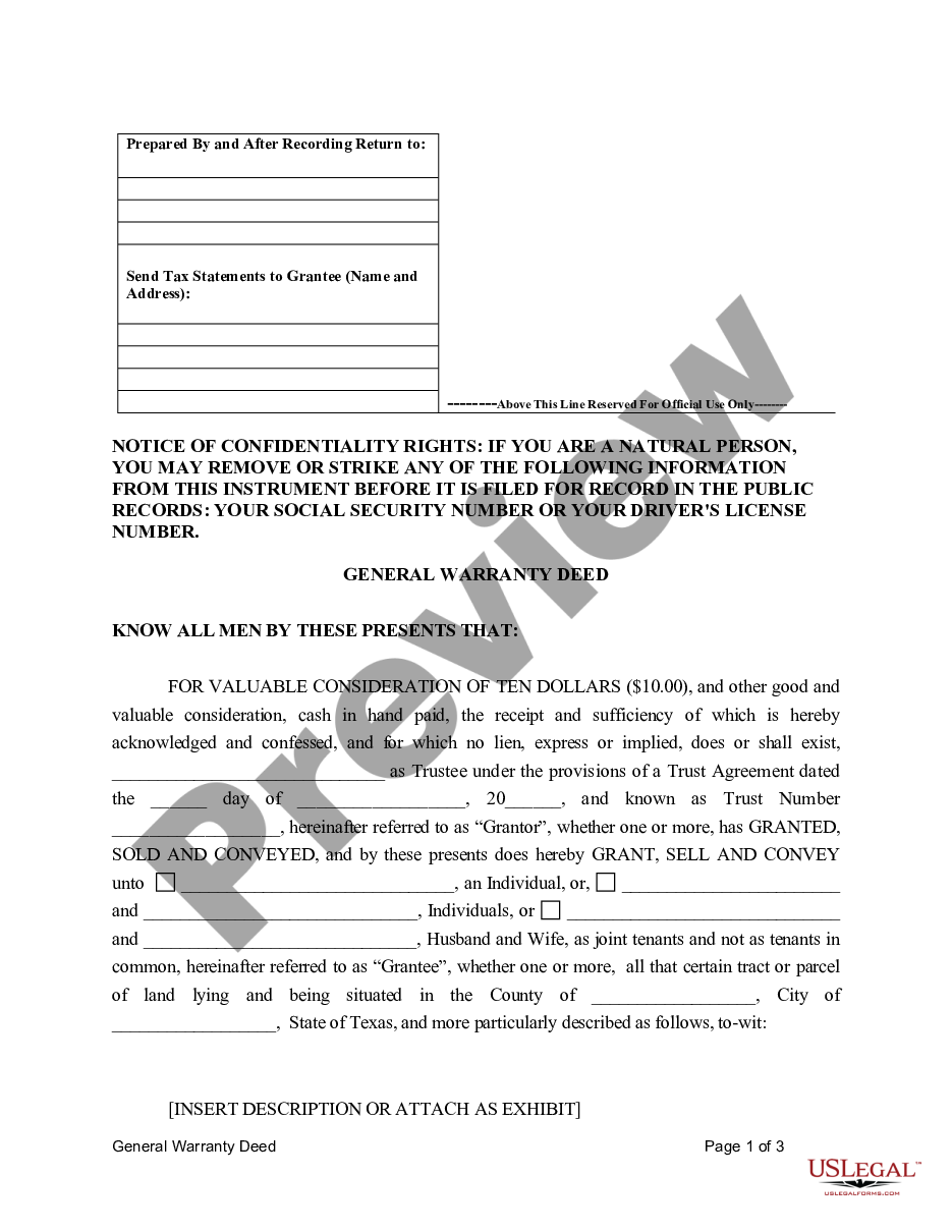 page 3 General Warranty Deed for Trust to Individuals or Husband and Wife preview