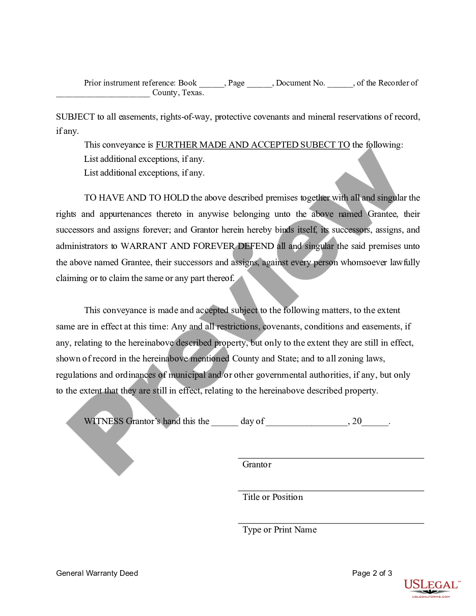page 4 General Warranty Deed for Trust to Individuals or Husband and Wife preview