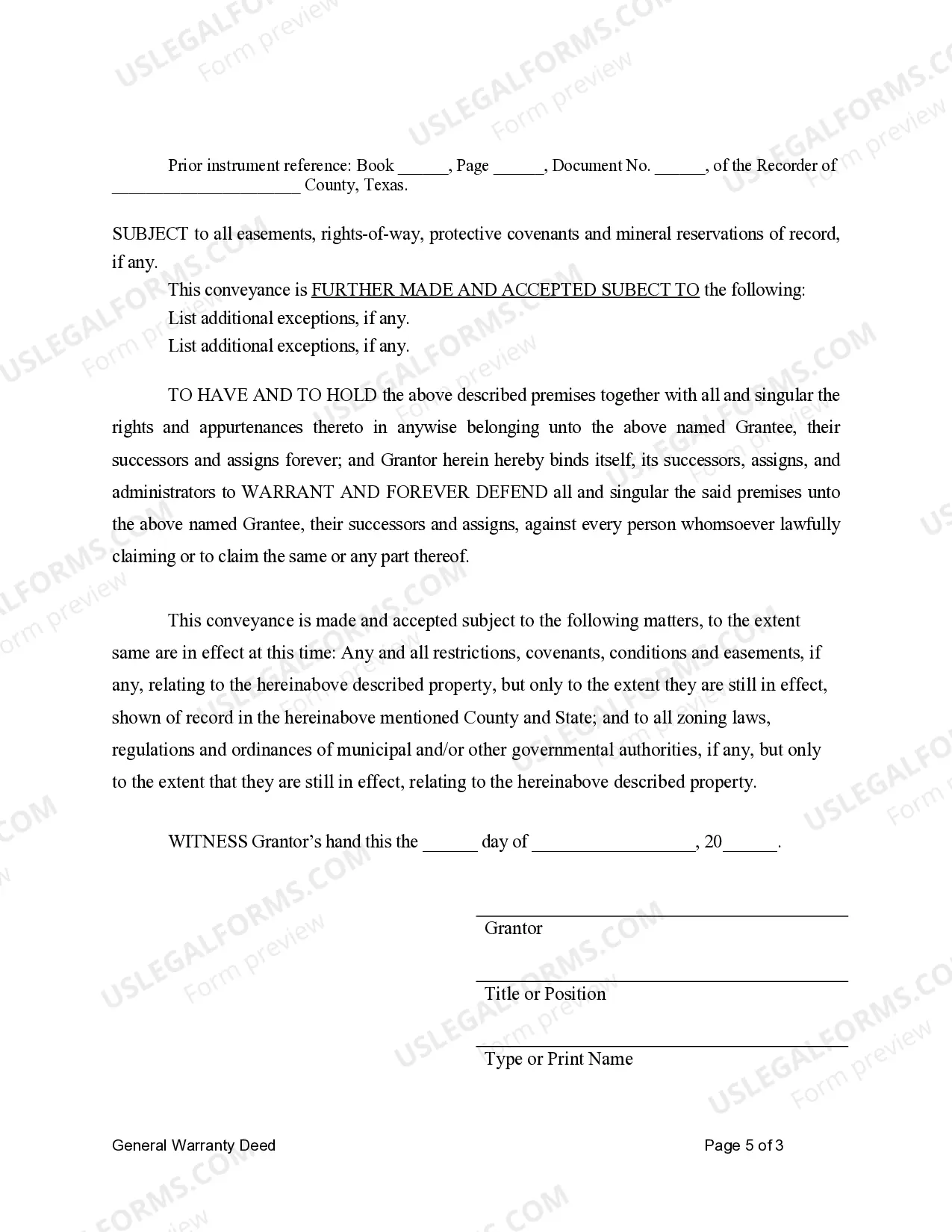Preview General Warranty Deed for Trust to Individuals or Husband and Wife