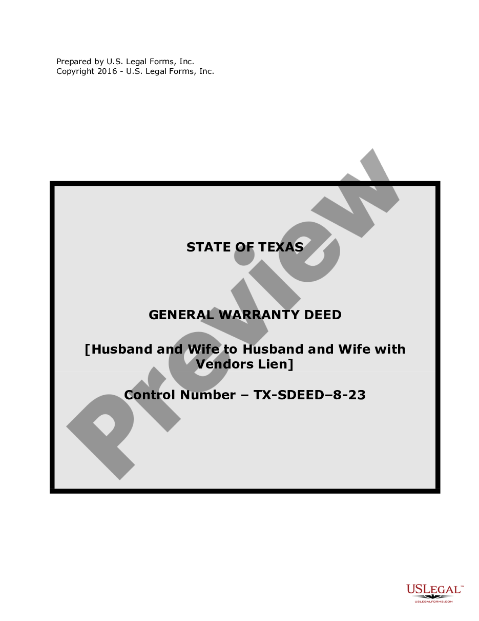 page 0 General Warranty Deed for Husband and Wife to Husband and Wife with Vendor's Lien preview
