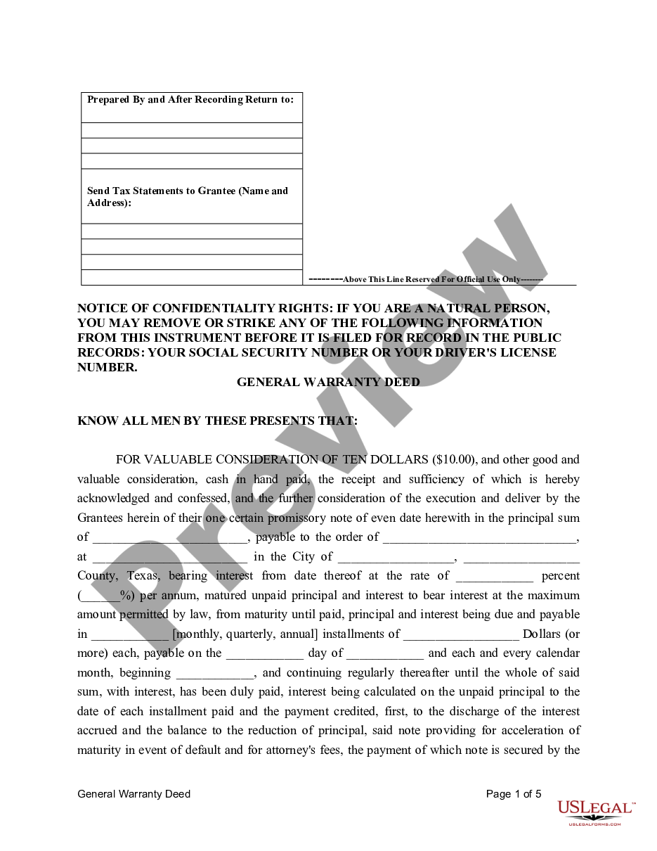 page 3 General Warranty Deed for Two Individuals to Husband and Wife with Vendor's Lien preview