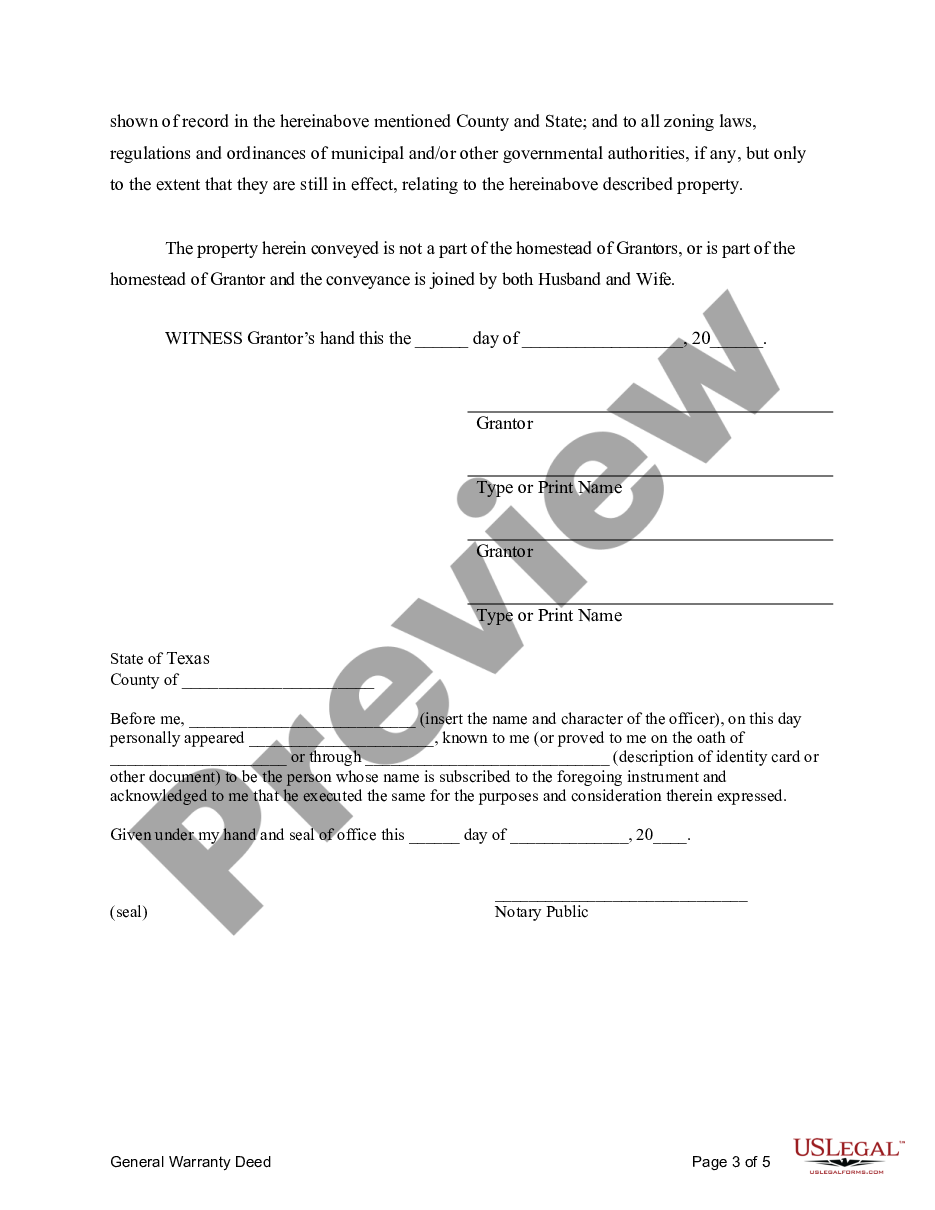 page 5 General Warranty Deed for Two Individuals to Husband and Wife with Vendor's Lien preview