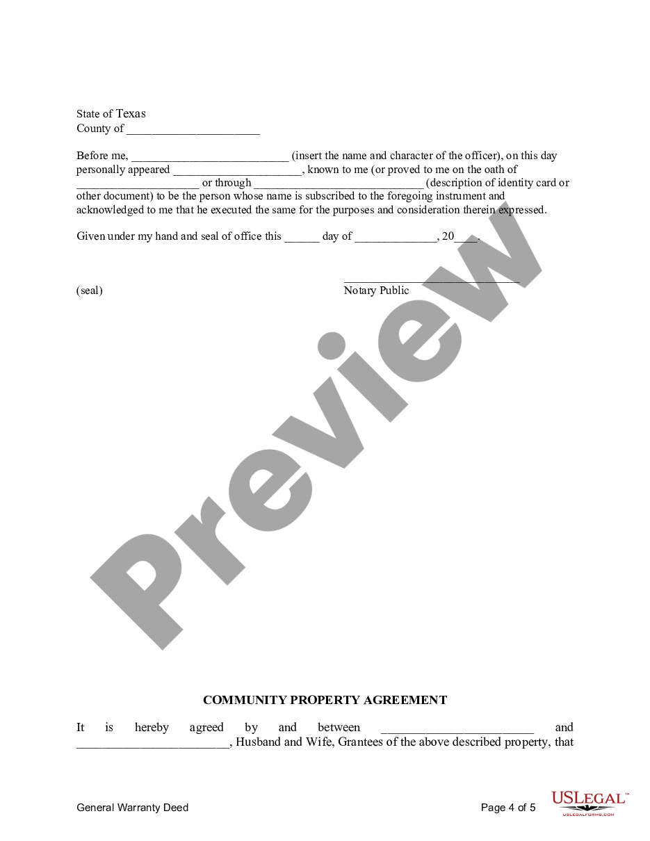 page 6 General Warranty Deed for Two Individuals to Husband and Wife with Vendor's Lien preview