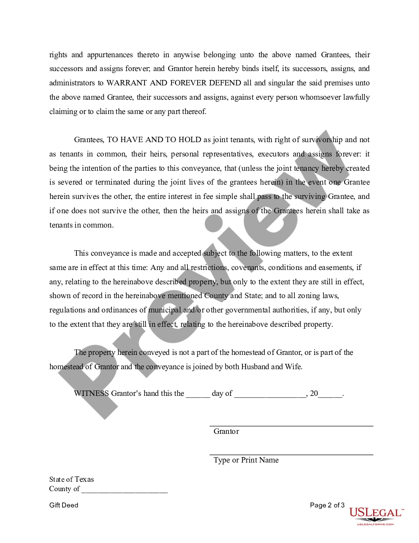 Texas Gift Deed for Individual to Individuals as Joint Tenants Gift