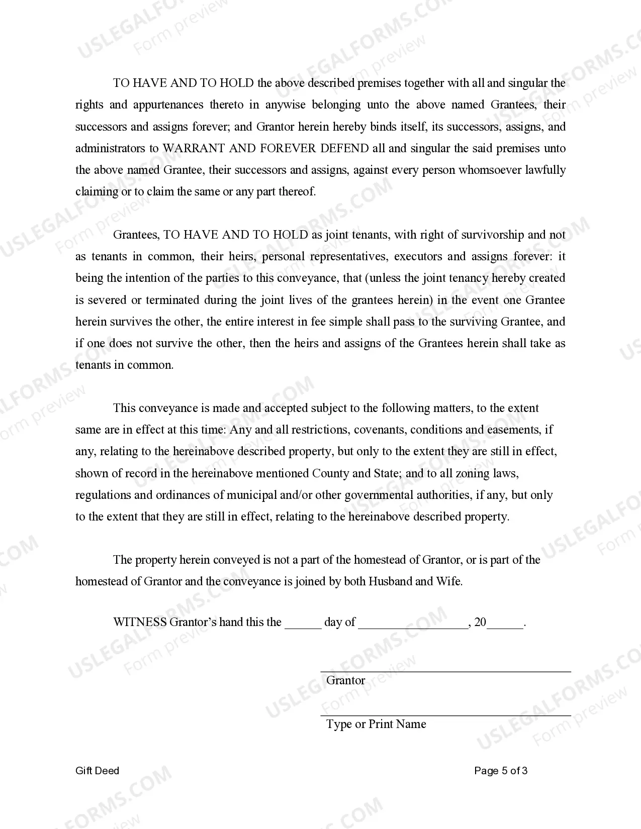 Preview Gift Deed for Individual to Individuals as Joint Tenants