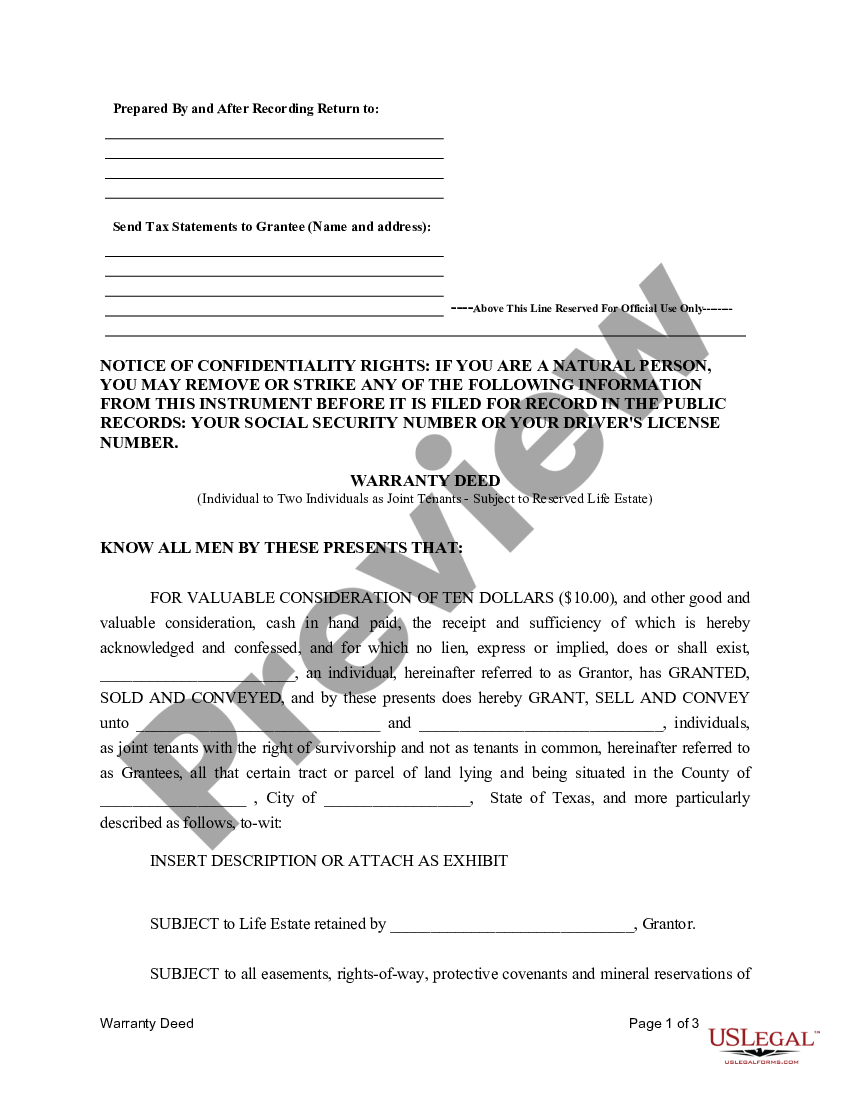 Frisco Texas Warranty Deed for Individual to Two (2) Individuals as ...