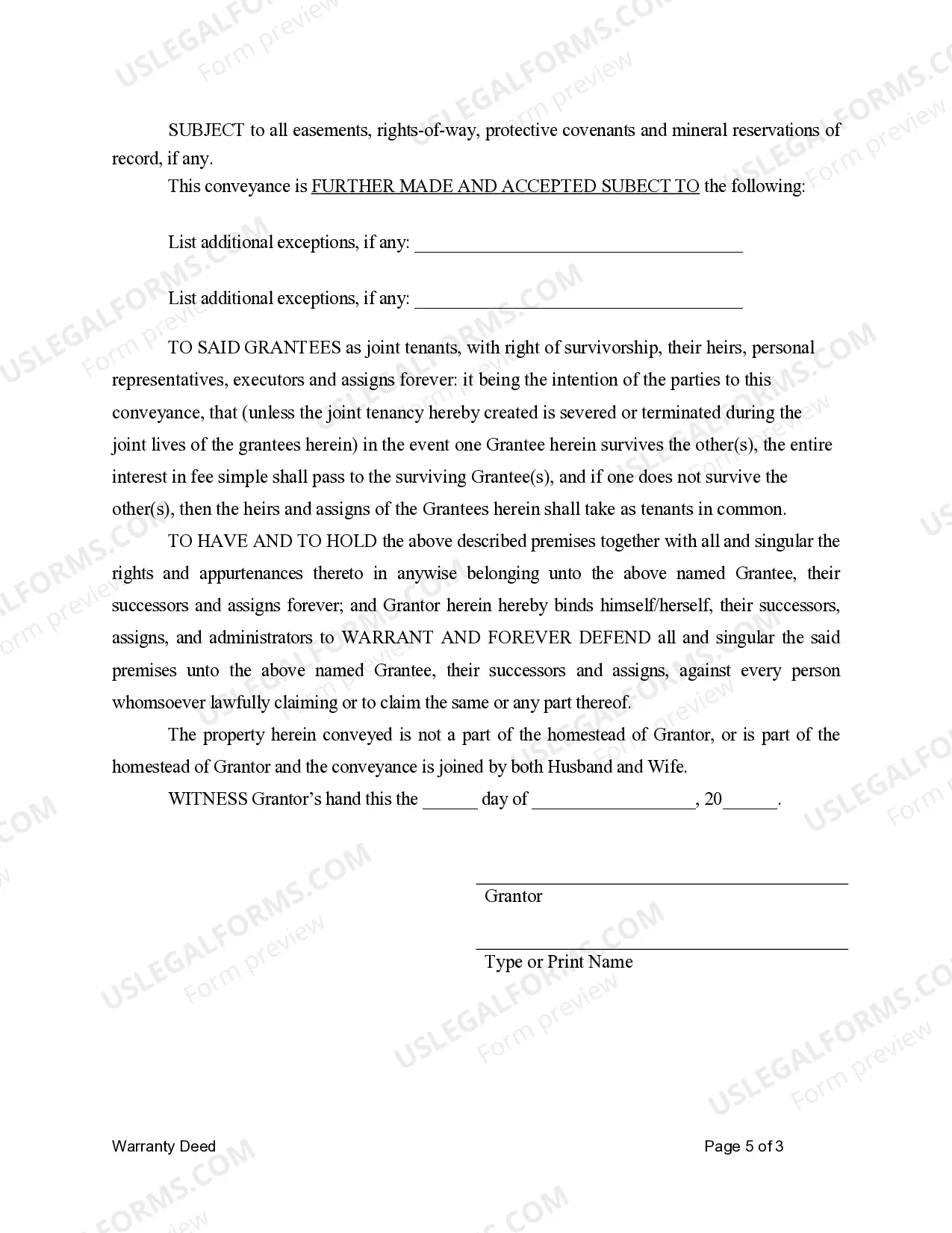 Preview Warranty Deed for Individual to Two (2) Individuals as Joint Tenants Subject to Reserved Life Estate