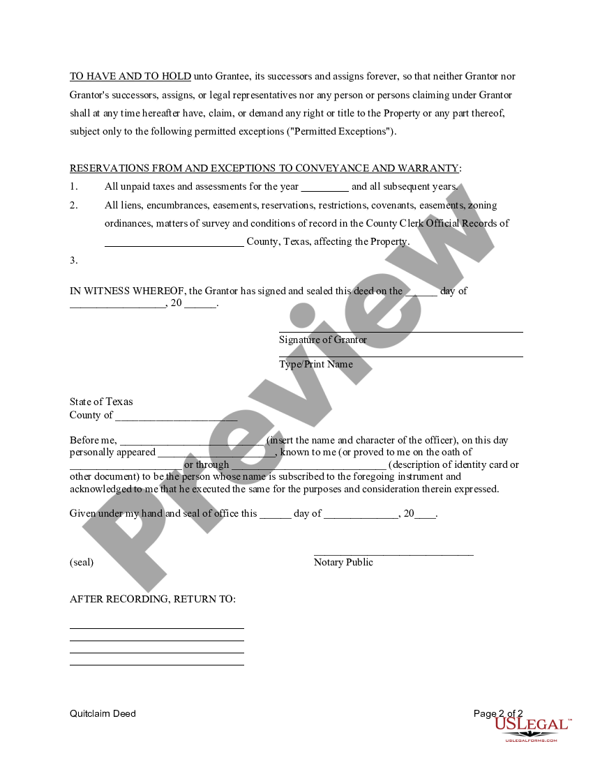 Grand Prairie Texas Quitclaim Deed For Husband To Husband And Wife As Community Property Or 5348