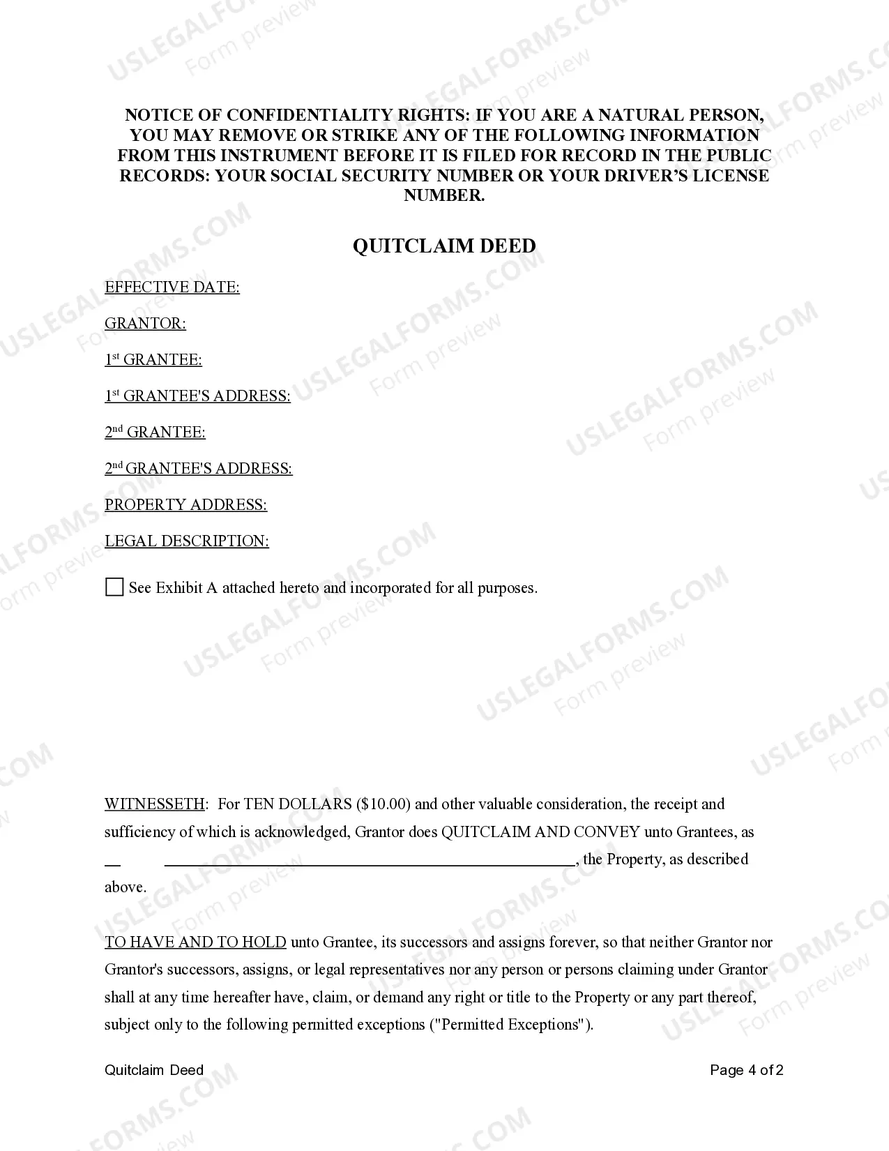 Preview Quitclaim Deed for Husband to Husband and Wife as Community Property or Community Property with Right of Survivorship