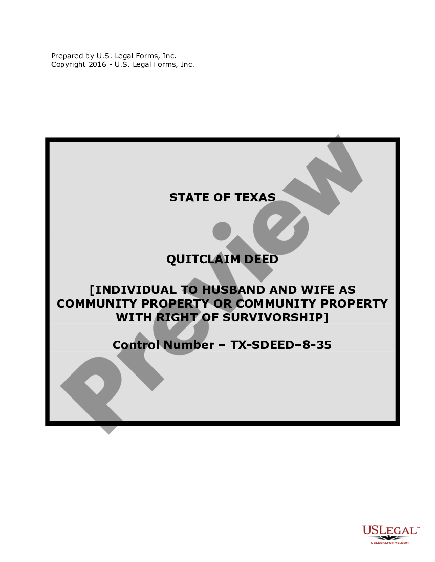 Travis Texas Quitclaim Deed For Individual To Husband And Wife As Community Property Or 6752