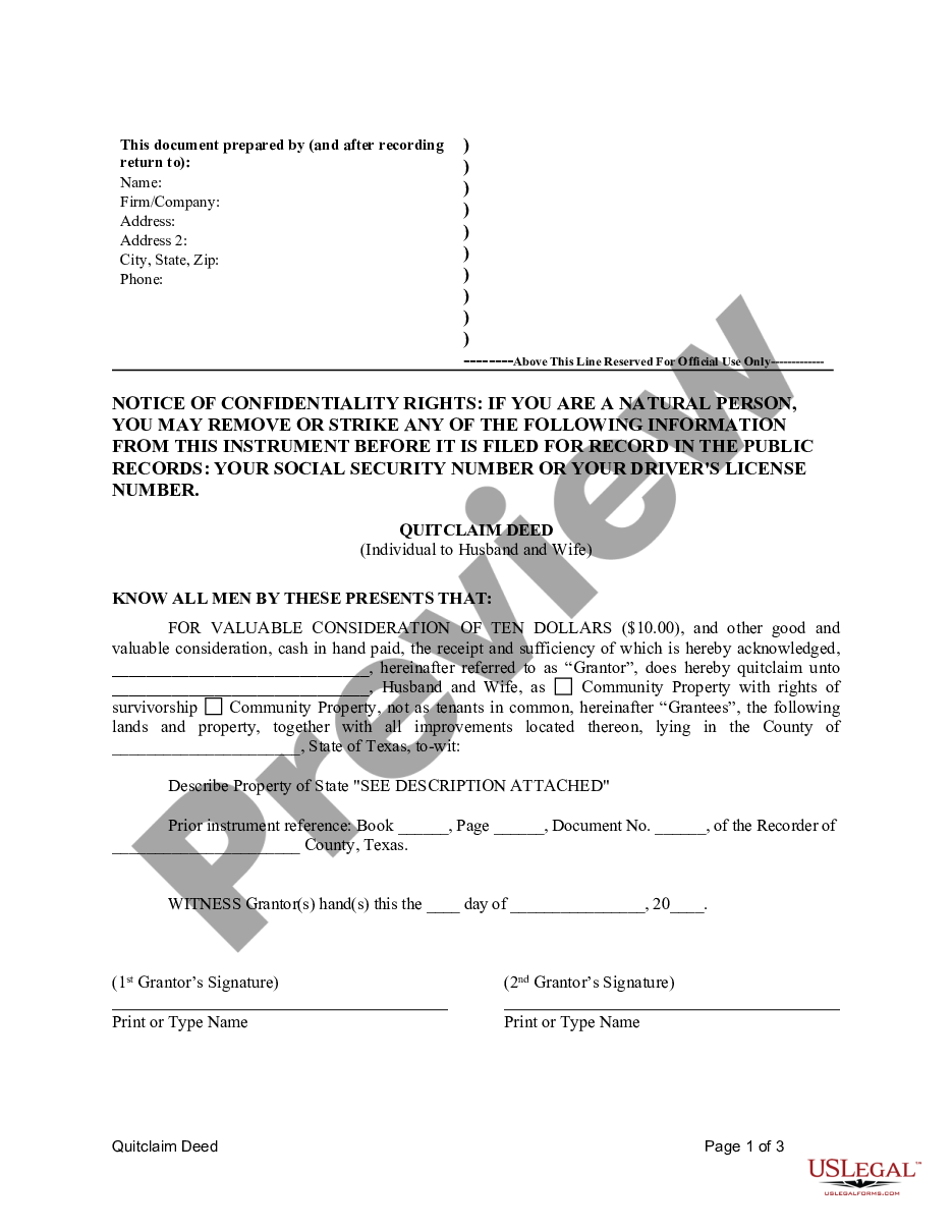 texas-quitclaim-deed-for-individual-to-husband-and-wife-as-community
