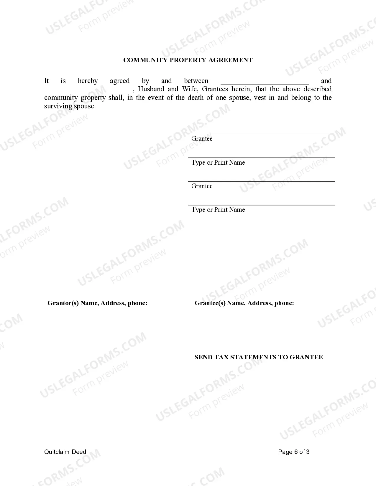 Preview Quitclaim Deed for Individual to Husband and Wife as Community Property or Community Property with Right of Survivorship