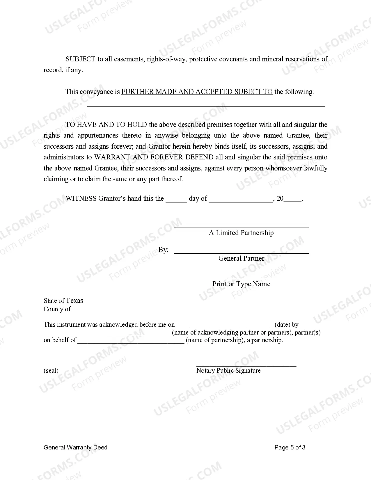 Preview Warranty Deed for Limited Partnership to Limited Partnership