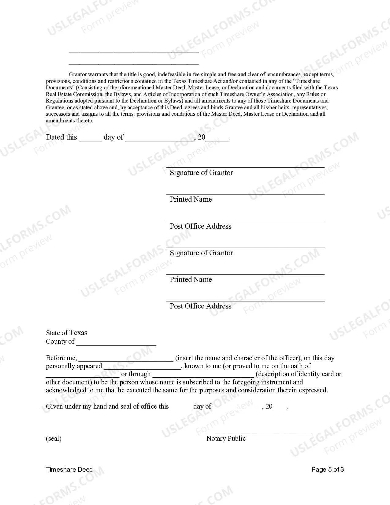 Preview Warranty Timeshare Deed for Individuals to Individuals