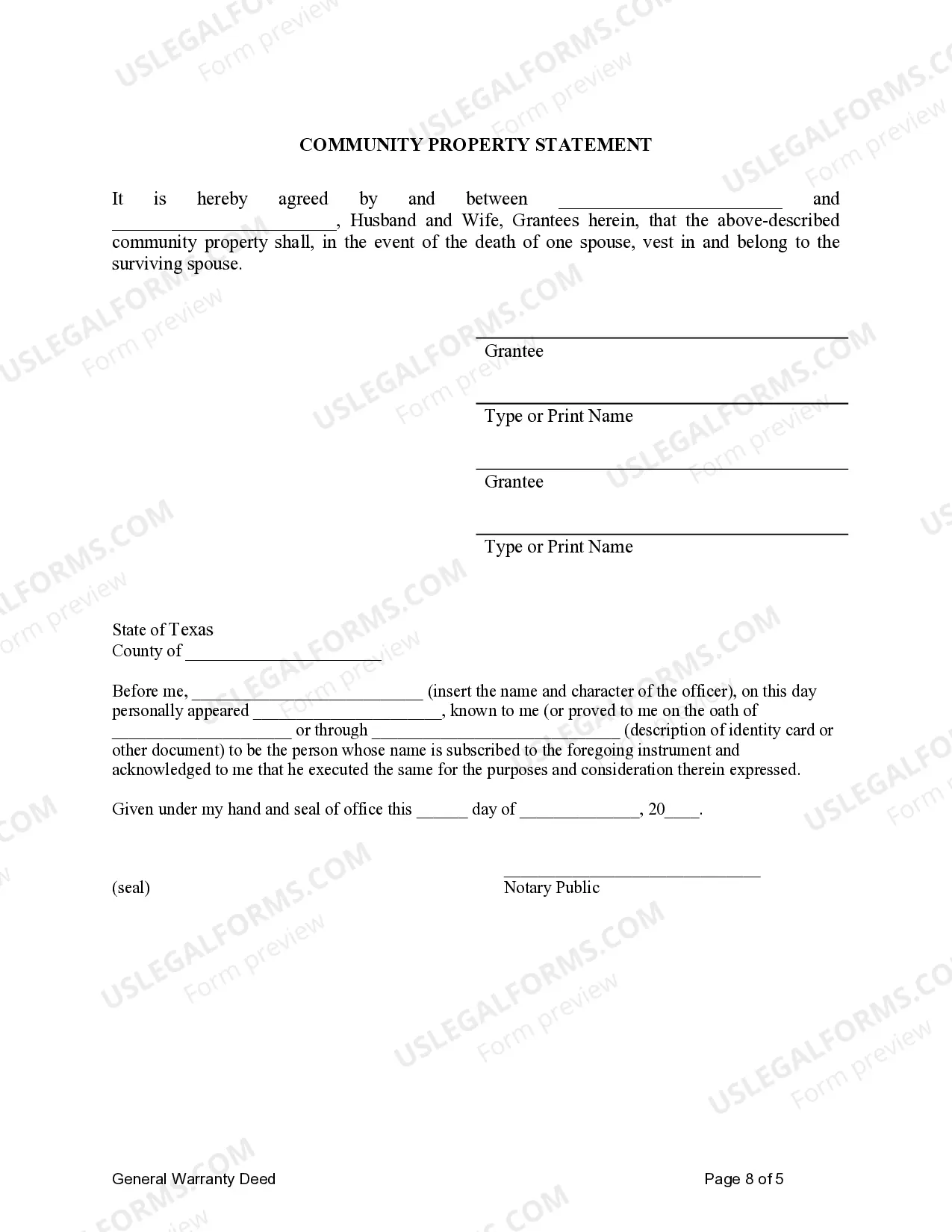 Preview General Warranty Deed for Two Individuals to Husband and Wife as Community Property with Rights of Survivorship