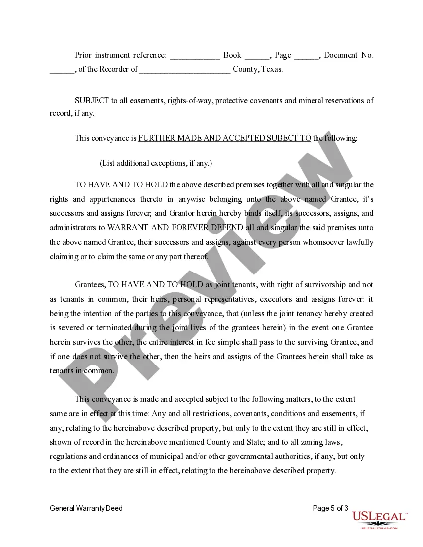 Get General Warranty Deed for Individual to Individuals as Joint Tenants Preview General Warranty Deed for Individual to Individuals as Joint Tenants