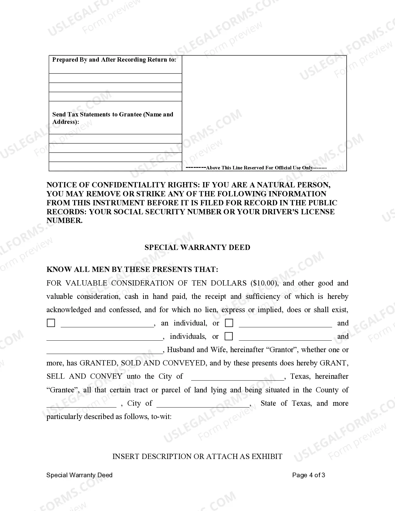 Preview Special Warranty Deed for Individuals to a City