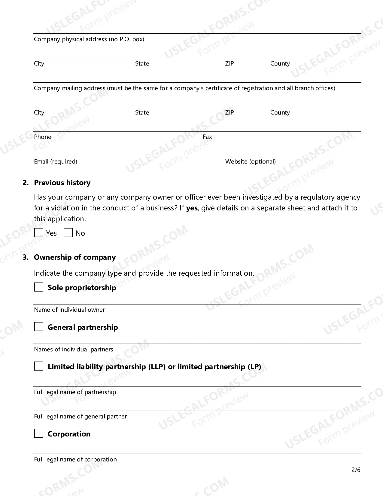 Preview Fire Extinguisher Certificate of Registration Application