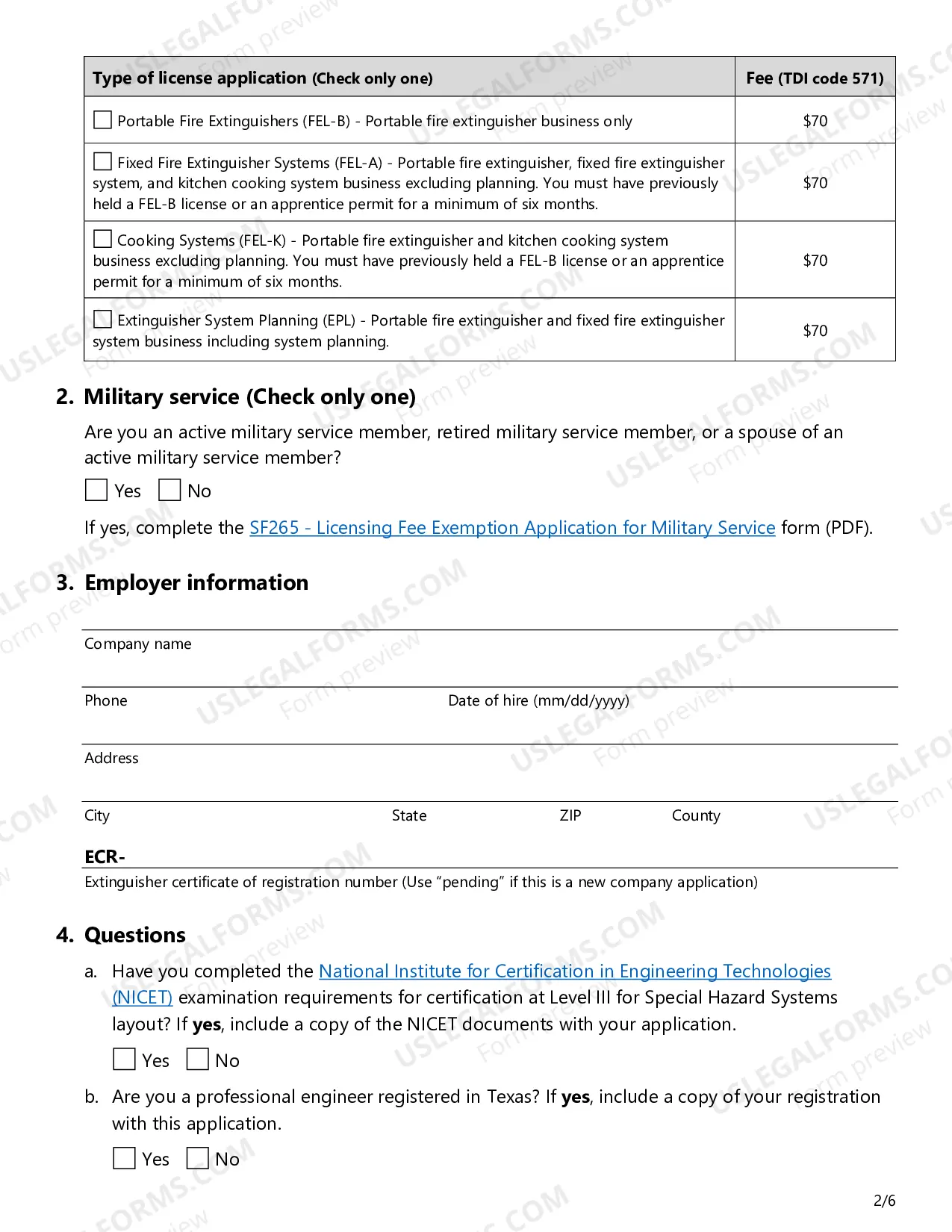 Preview Fire Extinguisher License Application