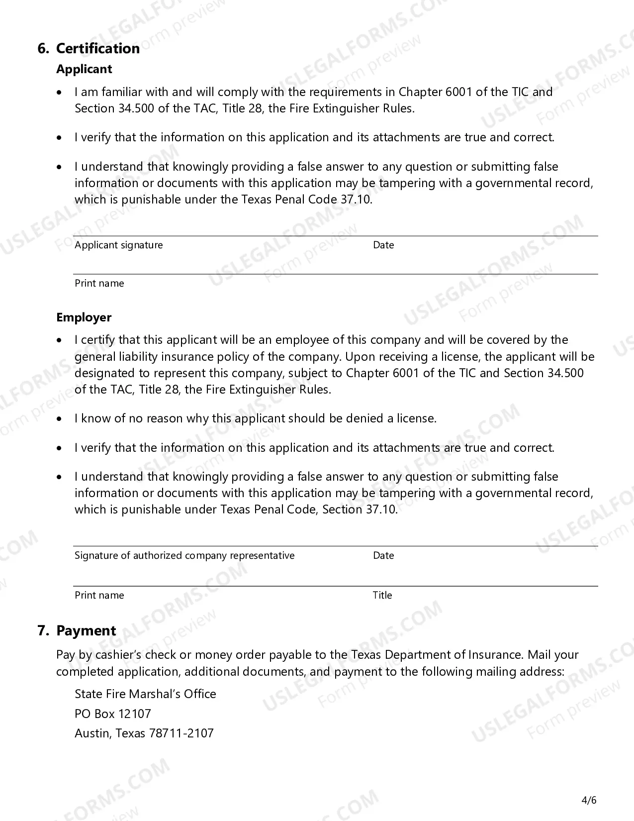 Preview Fire Extinguisher License Application