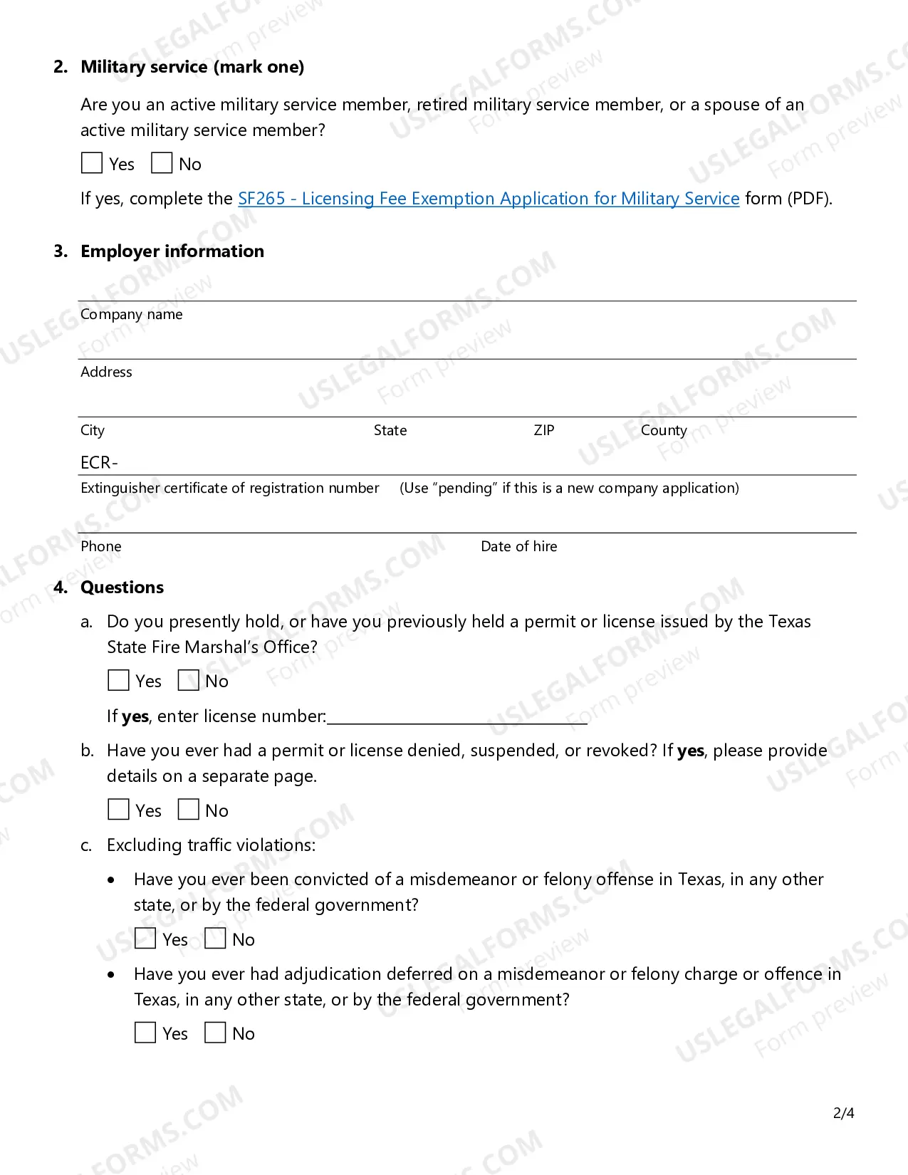 Preview Fire Extinguisher Apprentice Permit Application