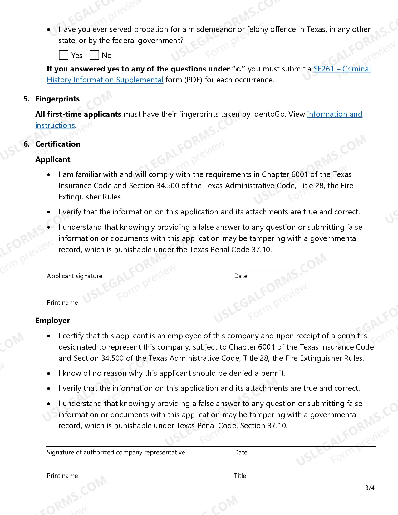 Preview Fire Extinguisher Apprentice Permit Application