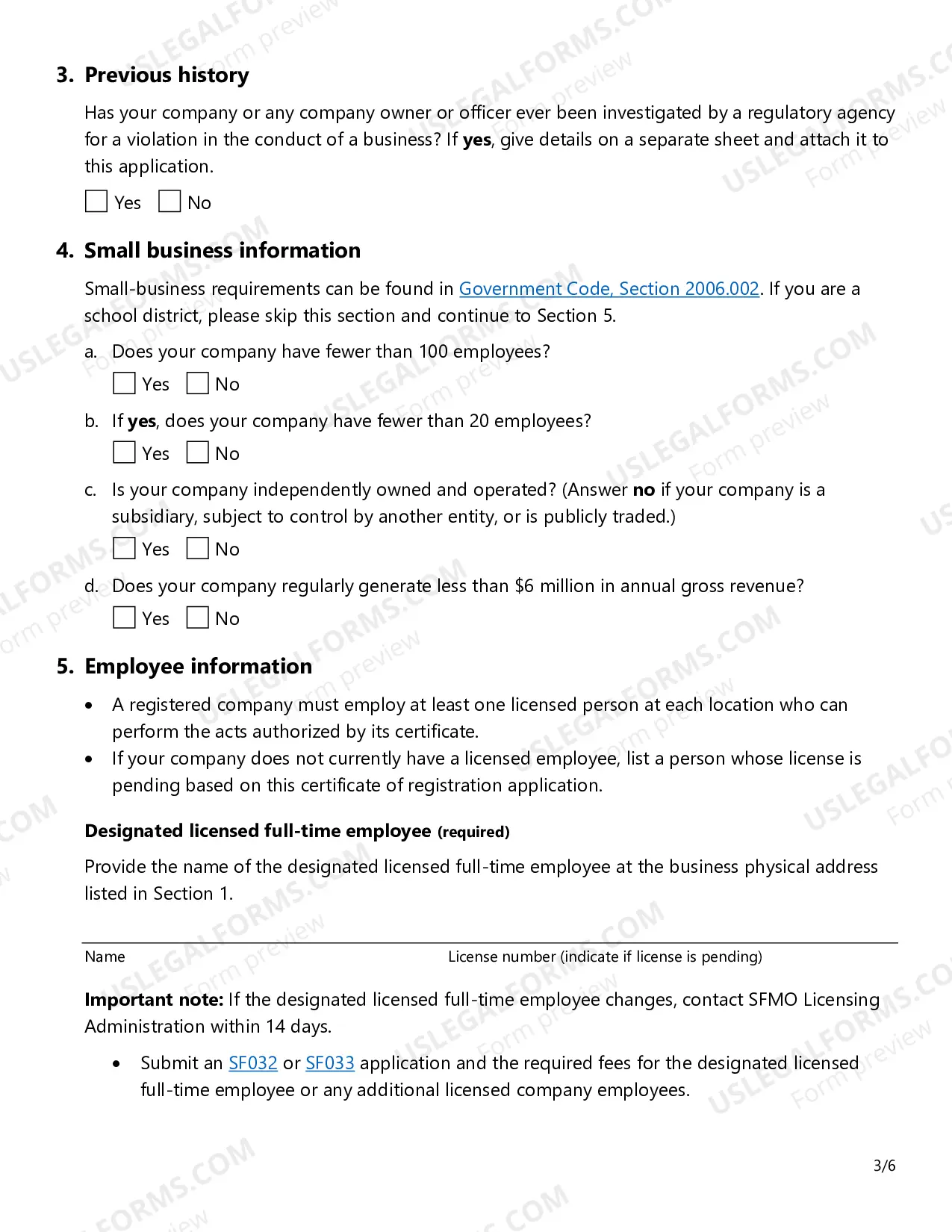 Preview Fire Alarm Certificate of Registration Application