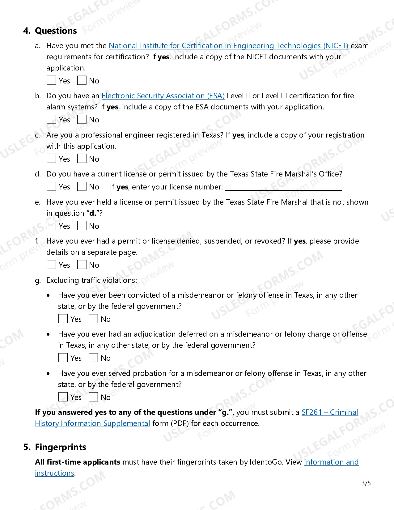 Preview Fire Alarm License Application