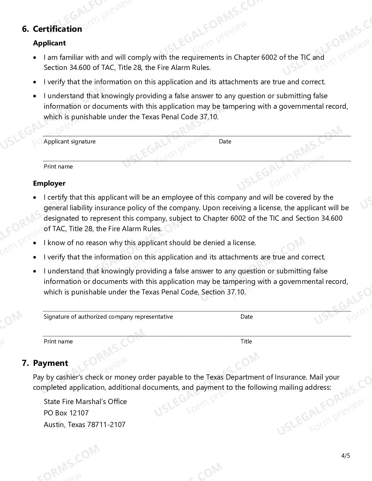 Preview Fire Alarm License Application