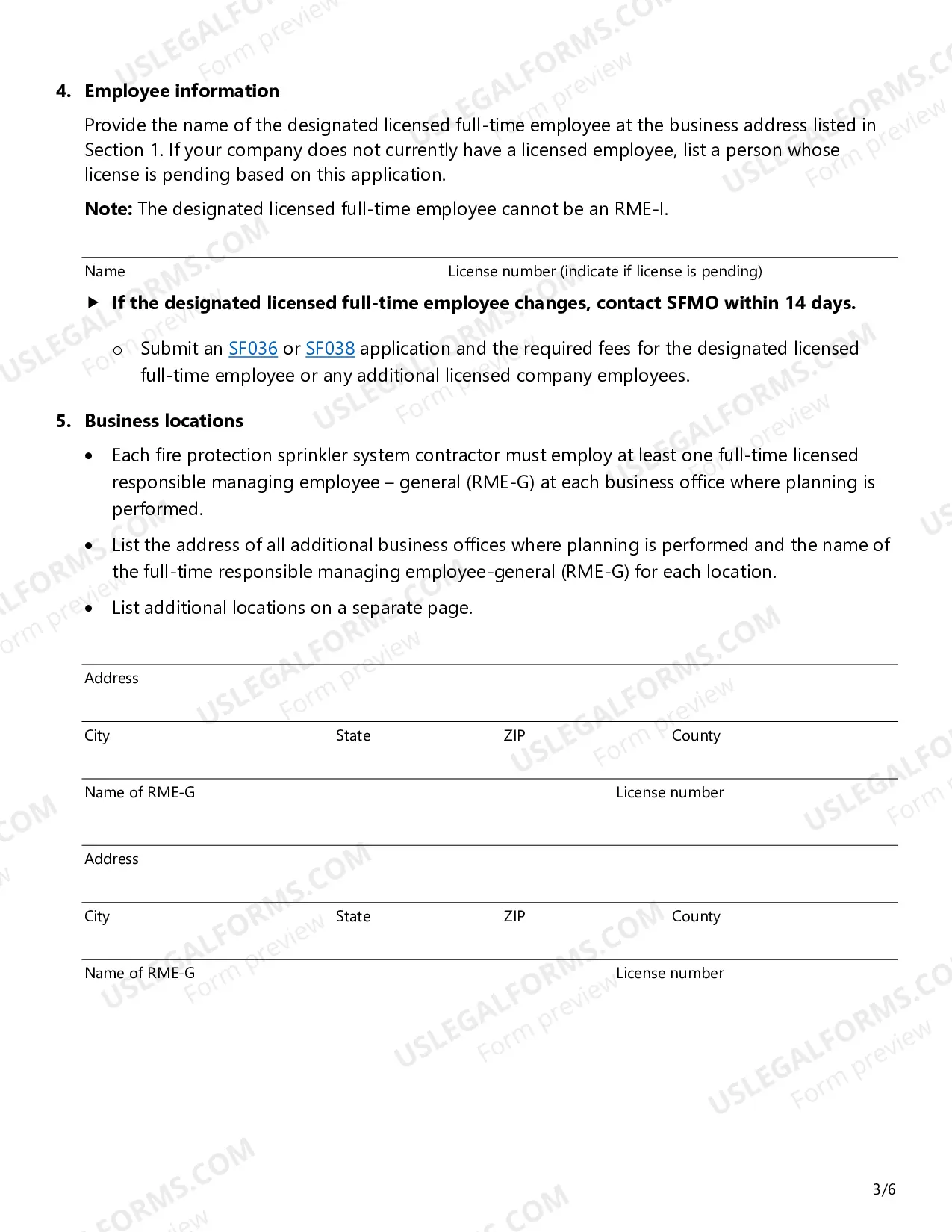 Preview Fire Sprinkler Certificate of Registration Application