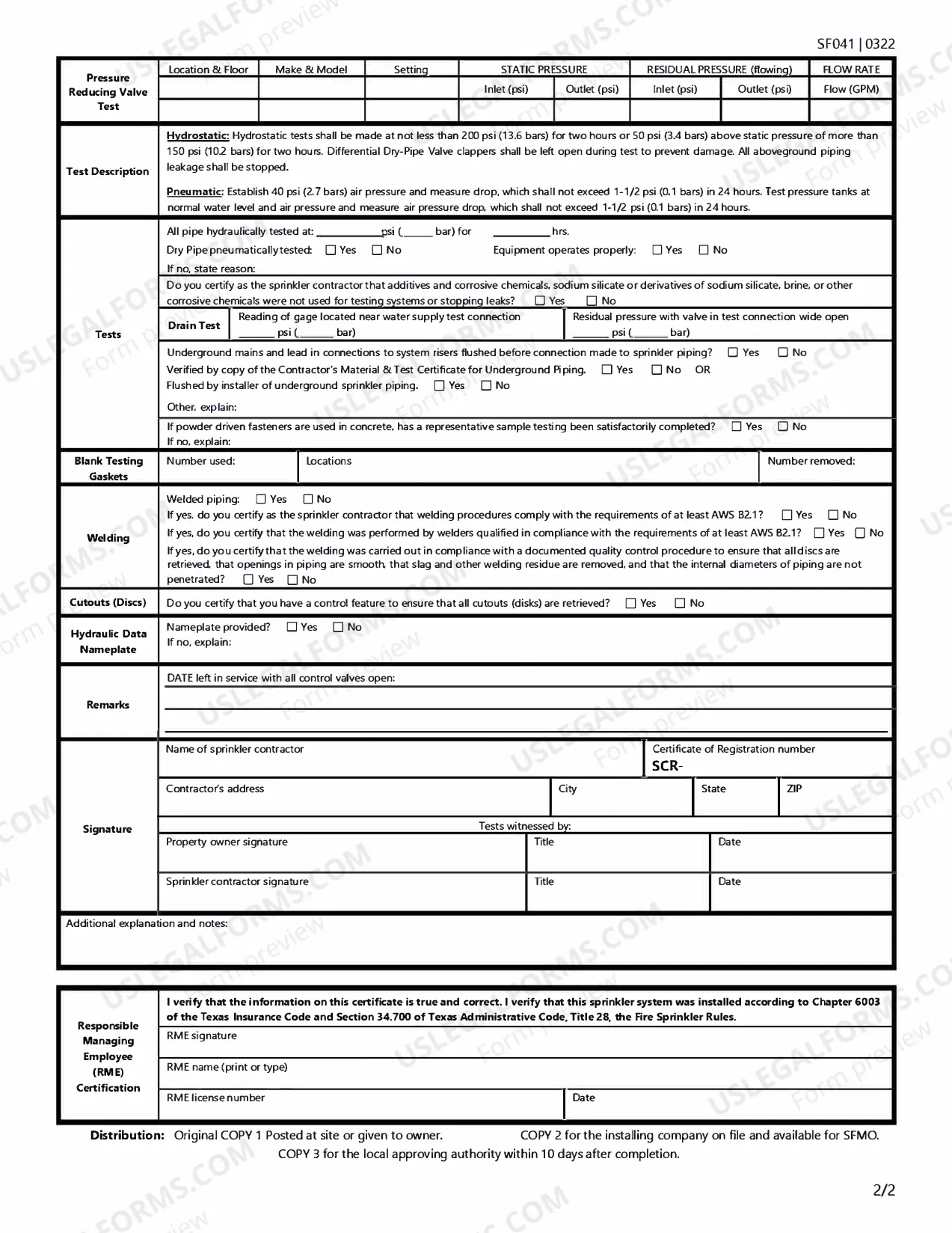 Preview Contractor's Material and Test Certification for Aboveground Piping