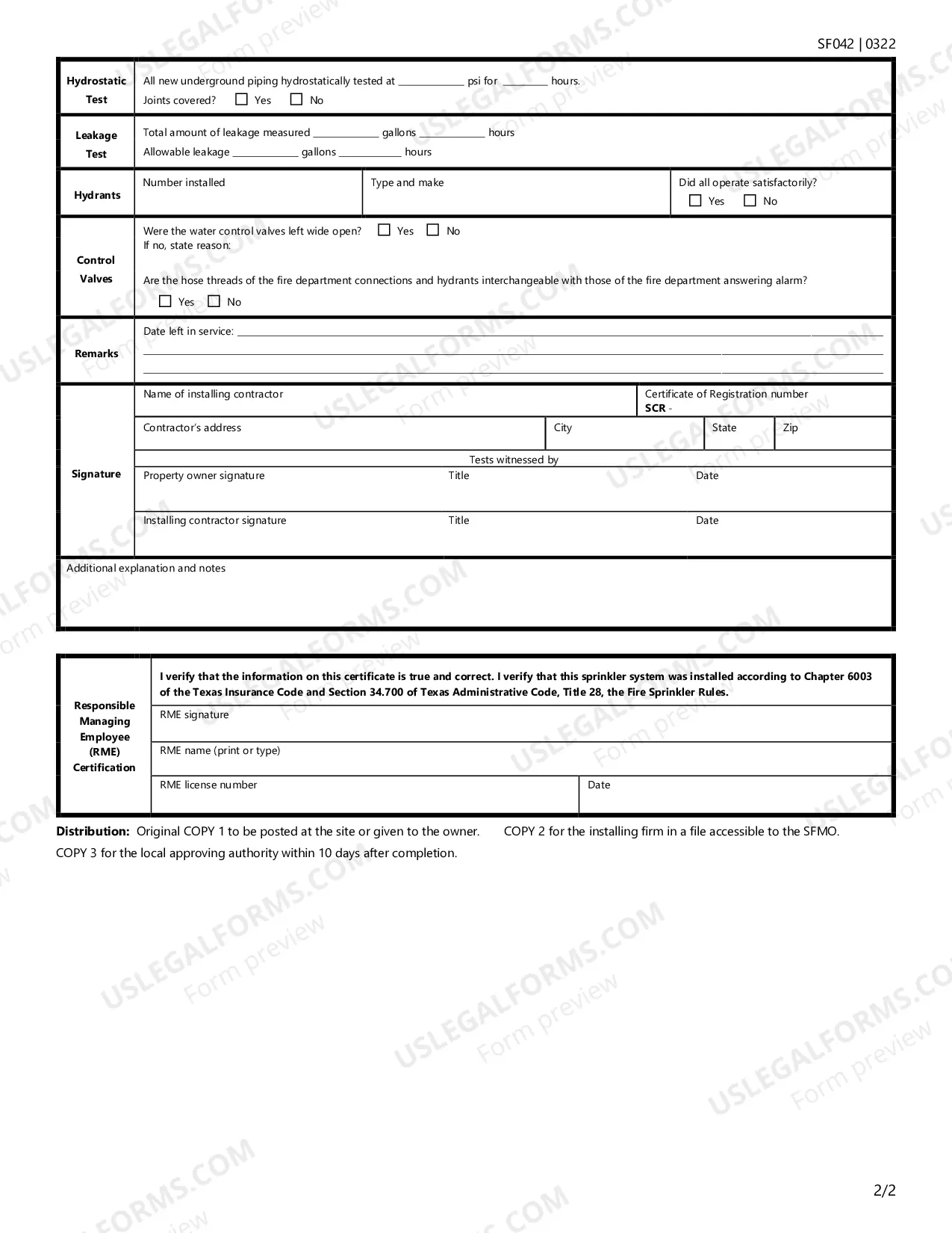 Preview Contractor's Material and Test Certification for Underground Piping