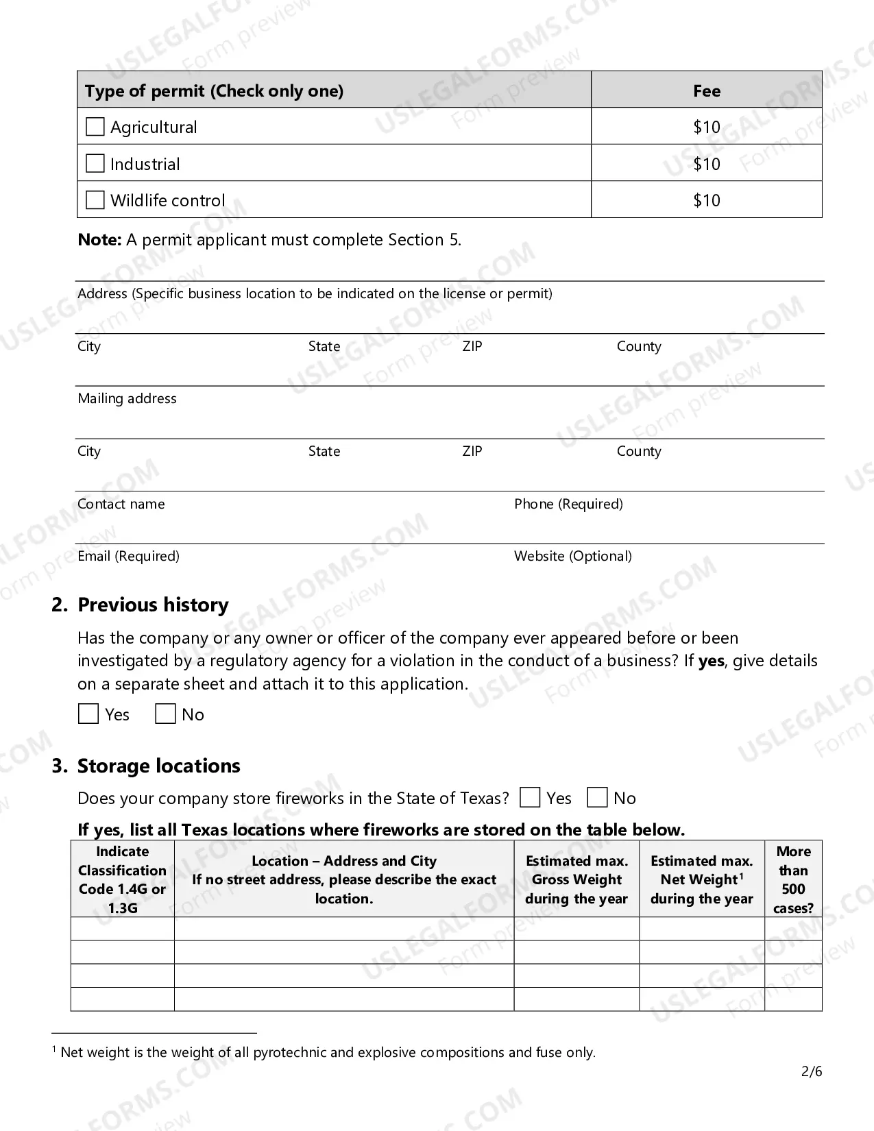 Preview Application for Fireworks License and / or Permit